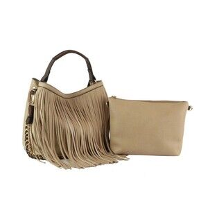 Women Tan Fringe Tassel Hobo Handbag With Inner Pouch Crossbody Strap Included
